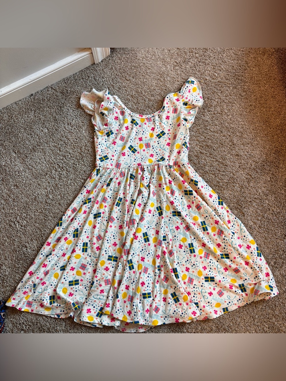 Dot Dot Smile Birthday Twirl Dress Girls 5/6 Present Flag Party